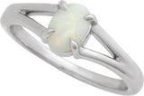 Platinum Round Natural White Opal Cabochon Ring – 8x6mm - view 4