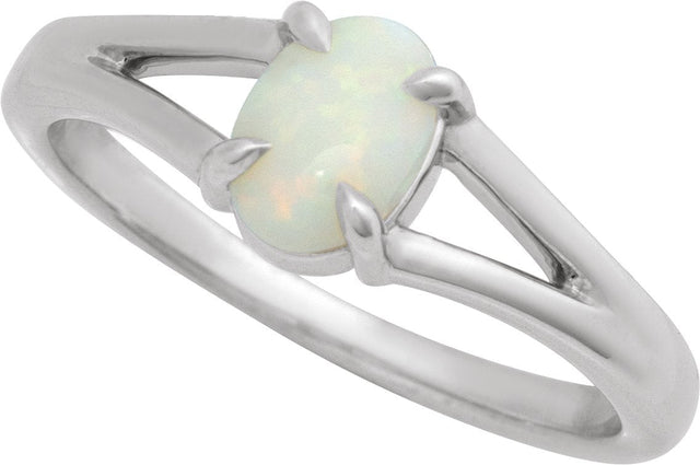 Platinum Round Natural White Opal Cabochon Ring – 8x6mm - view 4