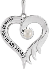 14K Gold Pearl Cultured White Freshwater Pearl I'll Hold You In My Heart Pendant - White Gold