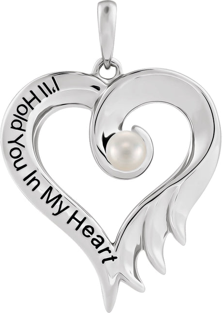 14K Gold Pearl Cultured White Freshwater Pearl I'll Hold You In My Heart Pendant - White Gold