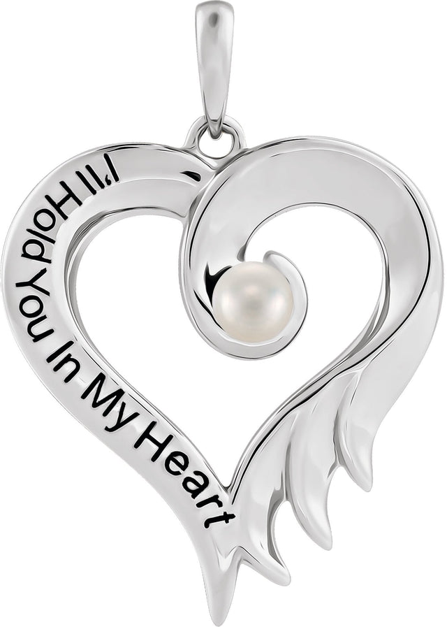 14K Gold Pearl Cultured White Freshwater Pearl I'll Hold You In My Heart Pendant - White Gold