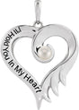 14K Gold Pearl Cultured White Freshwater Pearl I'll Hold You In My Heart Pendant - White Gold
