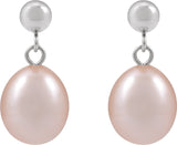 14K Gold Cultured Pink Freshwater Pearl Pearl Earrings - White Gold - view 2