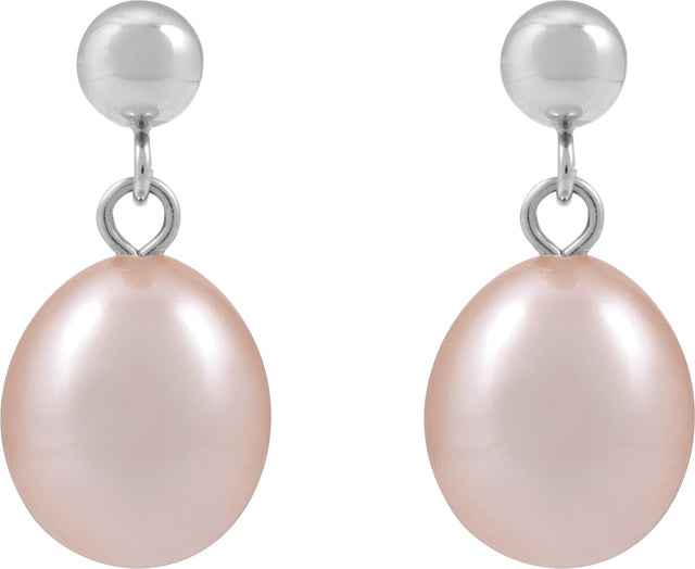 14K Gold Cultured Pink Freshwater Pearl Pearl Earrings - White Gold - view 2