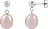 14K Gold Cultured Pink Freshwater Pearl Pearl Earrings - White Gold