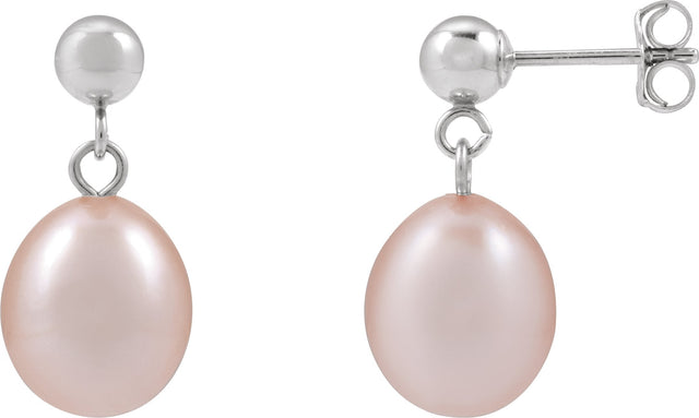 14K Gold Cultured Pink Freshwater Pearl Pearl Earrings - White Gold
