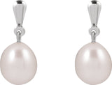 14K Gold Cultured White Freshwater Pearl Pearl Earrings - White Gold - view 2