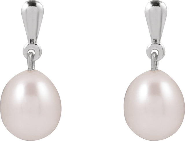 14K Gold Cultured White Freshwater Pearl Pearl Earrings - White Gold - view 2
