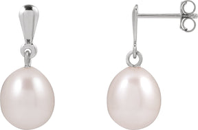 14K Gold Cultured White Freshwater Pearl Pearl Earrings - White Gold