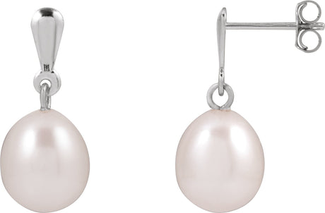 14K Gold Cultured White Freshwater Pearl Pearl Earrings - White Gold