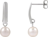 14K Gold Cultured White Freshwater Pearl Pearl Earrings – 5.5-8mm Stones - White Gold