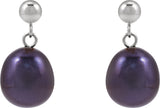 14K Gold Cultured Black Freshwater Pearl Pearl Earrings - White Gold - view 2