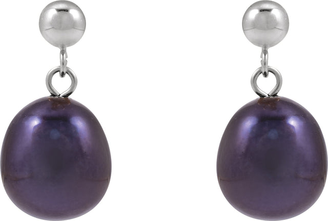 14K Gold Cultured Black Freshwater Pearl Pearl Earrings - White Gold - view 2