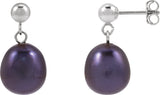 14K Gold Cultured Black Freshwater Pearl Pearl Earrings - White Gold