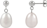 14K Gold Cultured White Freshwater Pearl Pearl Earrings – 8mm Stones - White Gold