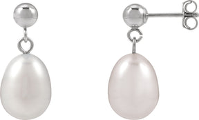 14K Gold Cultured White Freshwater Pearl Pearl Earrings – 8mm Stones - White Gold