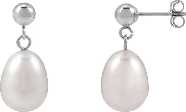 14K Gold Cultured White Freshwater Pearl Pearl Earrings – 8mm Stones - White Gold