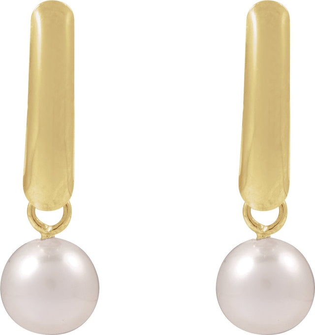 14K Gold Cultured White Freshwater Pearl Pearl Earrings – 5.5-8mm Stones - Yellow Gold - view 2