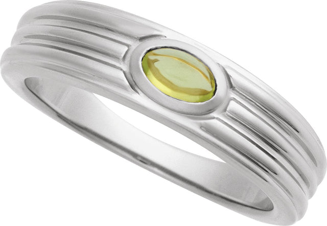 14K Gold Oval Natural Peridot Cabochon Ring – 5x3mm - White Gold - view 4