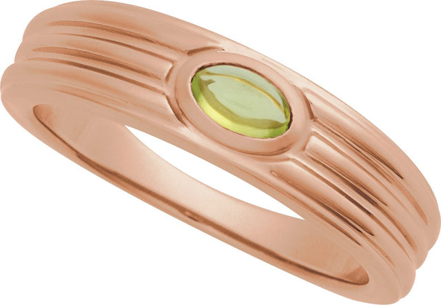 14K Gold Oval Natural Peridot Cabochon Ring – 5x3mm - Rose Gold - view 4
