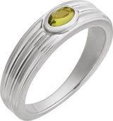 14K Gold Oval Natural Peridot Cabochon Ring – 5x3mm - White Gold