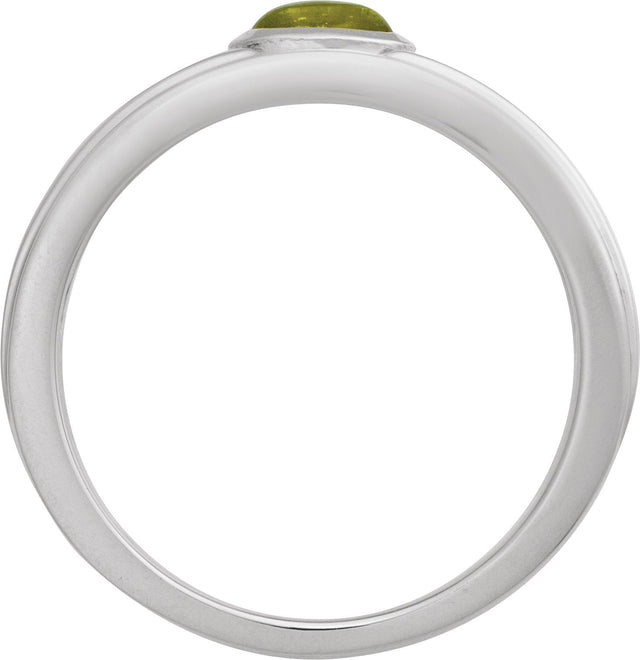 14K Gold Oval Natural Peridot Cabochon Ring – 5x3mm - White Gold - view 2