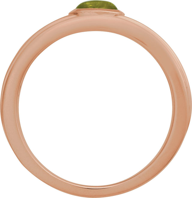 14K Gold Oval Natural Peridot Cabochon Ring – 5x3mm - Rose Gold - view 2