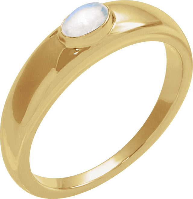 14K Gold Oval Natural Rainbow Moonstone Cabochon Ring – 5-7mm Stones - Yellow Gold
