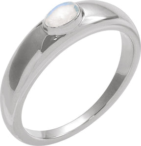 Platinum Oval Natural Rainbow Moonstone Cabochon Ring – 5-7mm Stones