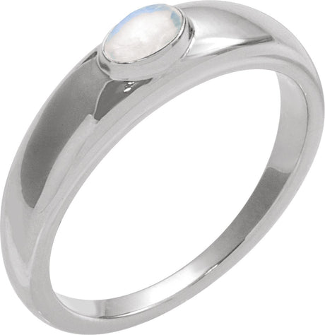 Platinum Oval Natural Rainbow Moonstone Cabochon Ring – 5-7mm Stones