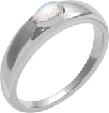 14K Gold Oval Natural Rainbow Moonstone Cabochon Ring – 5-7mm Stones - White Gold
