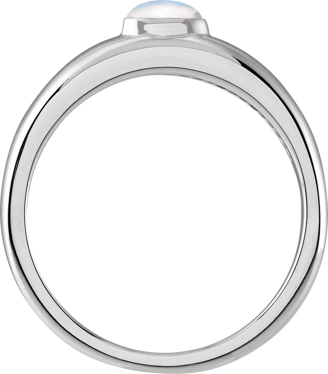 14K Gold Oval Natural Rainbow Moonstone Cabochon Ring – 5-7mm Stones - White Gold - view 2