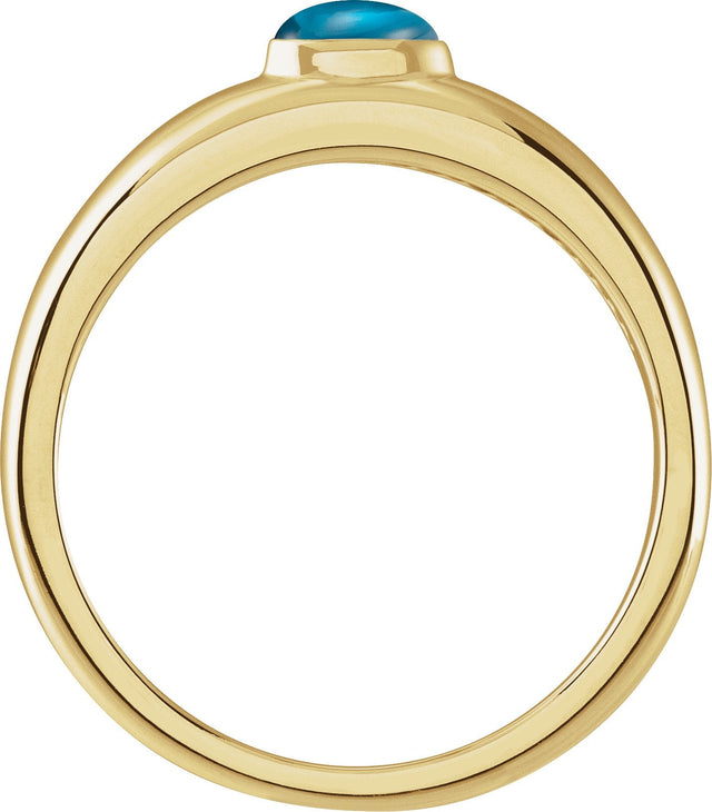 14K Gold Oval Natural London Blue Topaz Cabochon Ring – 7x5mm - Yellow Gold - view 2
