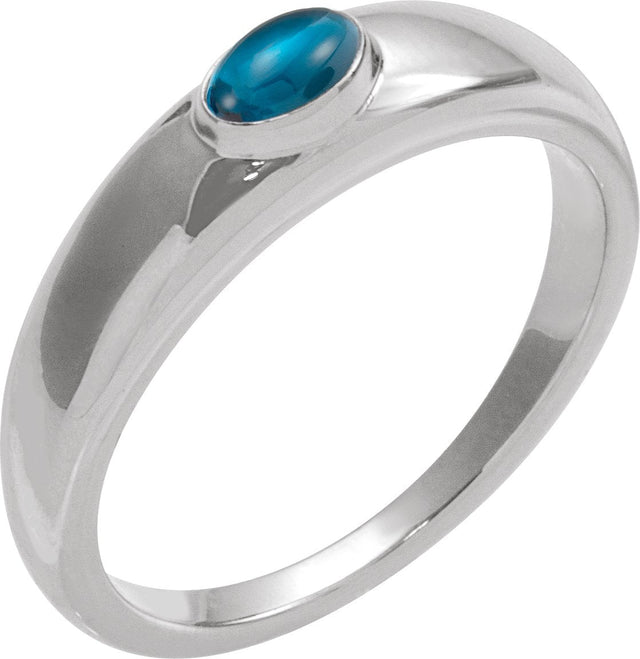 Platinum Oval Natural London Blue Topaz Cabochon Ring – 7x5mm