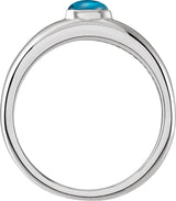 14K Gold Oval Natural London Blue Topaz Cabochon Ring – 7x5mm - White Gold - view 2