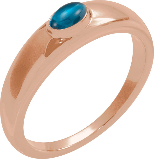 14K Gold Oval Natural London Blue Topaz Cabochon Ring – 7x5mm - Rose Gold