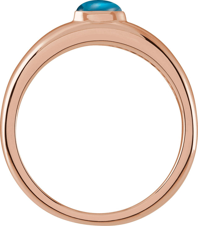 14K Gold Oval Natural London Blue Topaz Cabochon Ring – 7x5mm - Rose Gold - view 2