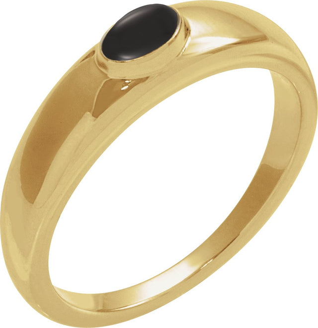 14K Gold Oval Natural Black Onyx Cabochon Ring – 7x5mm - Yellow Gold