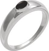 Platinum Oval Natural Black Onyx Cabochon Ring – 7x5mm