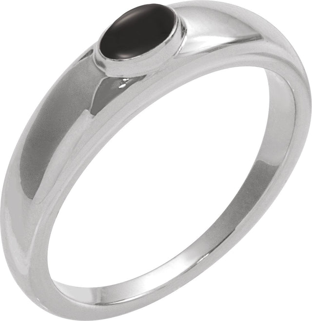 Platinum Oval Natural Black Onyx Cabochon Ring – 7x5mm