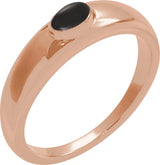 14K Gold Oval Natural Black Onyx Cabochon Ring – 7x5mm - Rose Gold