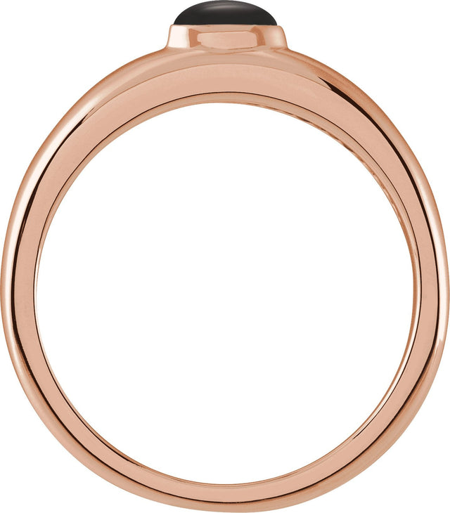 14K Gold Oval Natural Black Onyx Cabochon Ring – 7x5mm - Rose Gold - view 2