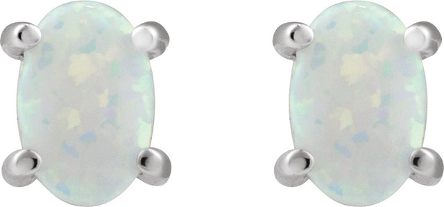 Platinum Lab-Grown White Opal Oval 4-Prong Cabochon Earrings - view 2