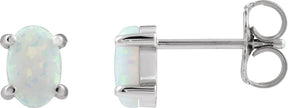 14K Gold Lab-Grown White Opal Oval 4-Prong Cabochon Earrings - White Gold