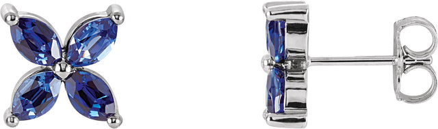 14K Gold Marquise Lab-Grown Blue Sapphire Cluster Earrings - White Gold