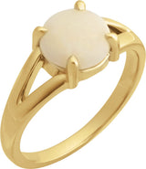 14K Gold Round Natural White Opal Cabochon Ring – 8x6mm - Yellow Gold