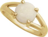 14K Gold Round Natural White Opal Cabochon Ring – 8x6mm - Yellow Gold - view 4