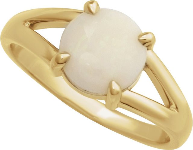 14K Gold Round Natural White Opal Cabochon Ring – 8x6mm - Yellow Gold - view 4