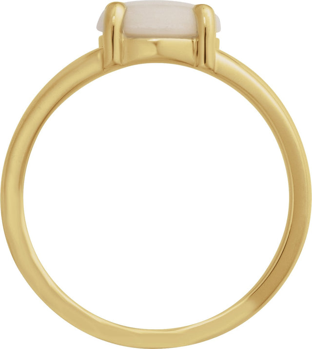 14K Gold Round Natural White Opal Cabochon Ring – 8x6mm - Yellow Gold - view 2