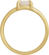 14K Gold Round Natural White Opal Cabochon Ring – 8x6mm - Yellow Gold - view 2